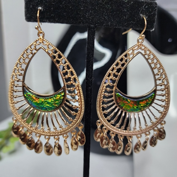 Gold Boho Ethnic Oval Hoop Earrings New - Picture 3 of 7